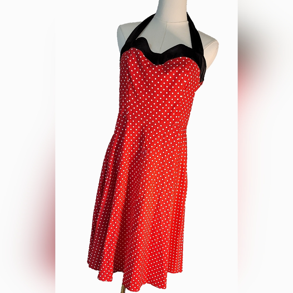 VINTAGE STYLE‎ 5O DRESS TELLS Strapless Red Dress with Polka Dots